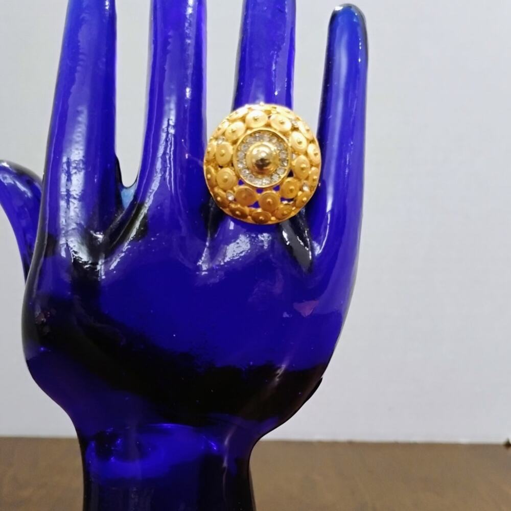 Gold Tone Fun Fashion Ring Size 9 Crystal Accents